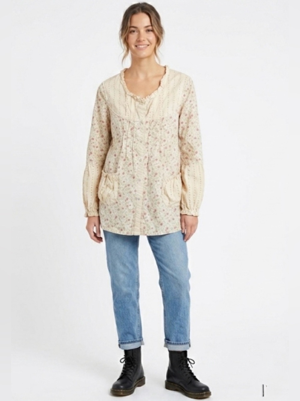 Boutique / Vintage Floral Cream Women's Top s/m